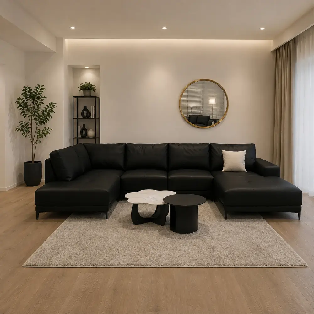 Allirea Modern L Shape Leather Sectional Sofa with Chaise - Light Gray