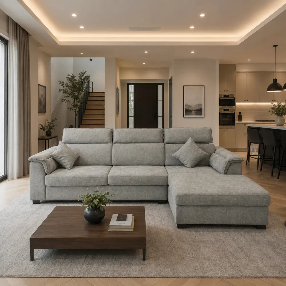 Allisah Light Gray Fabric L-Shaped Corner Sofa with Chaise