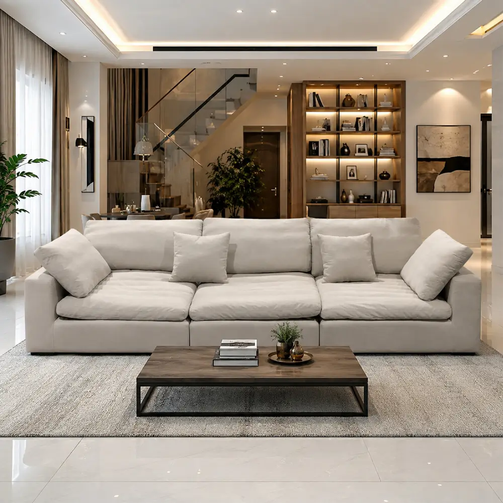 Aponi 3 Seater Fabric Sofa - Light Gray Modern Deep Seat Couch 300cm