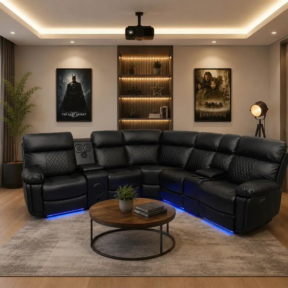 Dakota Corner Power L2R Recliner Sofa in Black Eco Leather