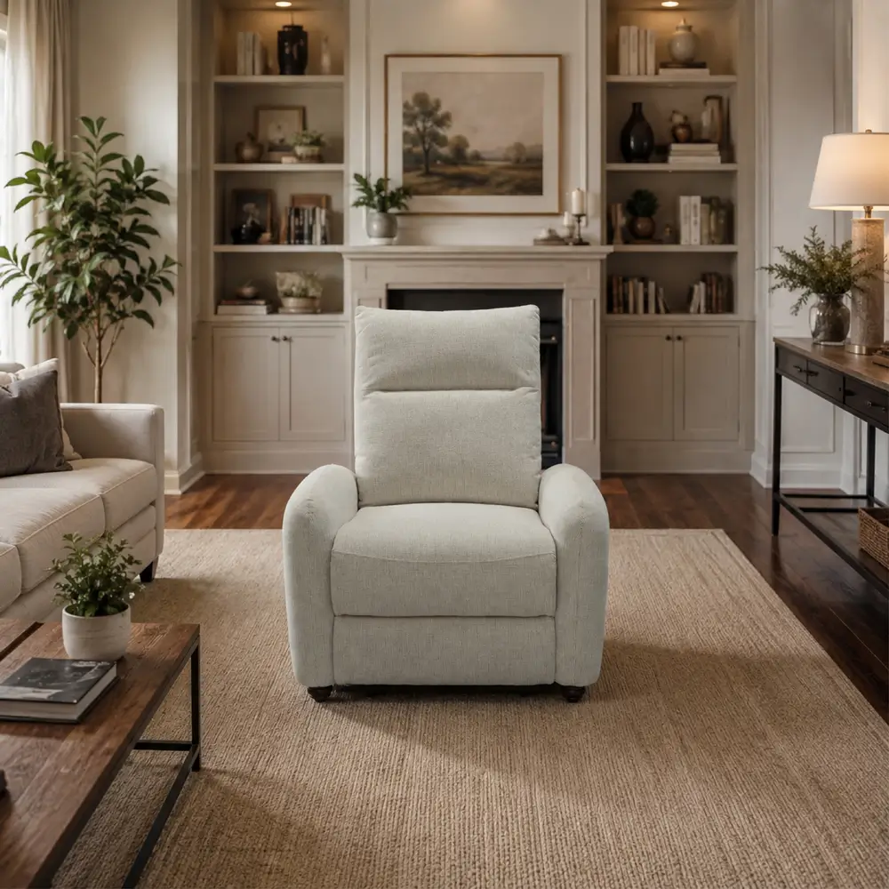 VIENNA 1R Power Recliner Chair - Beige Fabric Single Seater with Pocket Spring Comfort