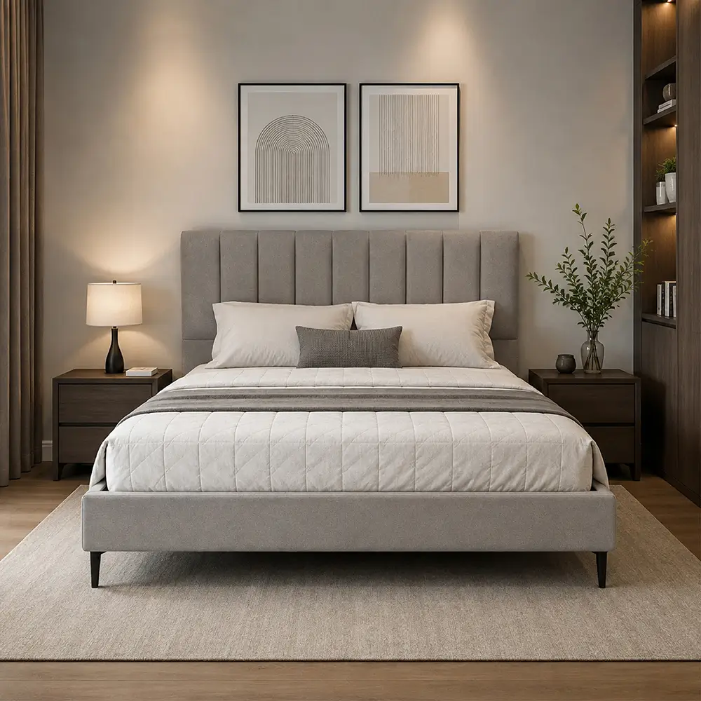 Apryla Upholstered Platform Bed with Vertical Channel Tufted Headboard