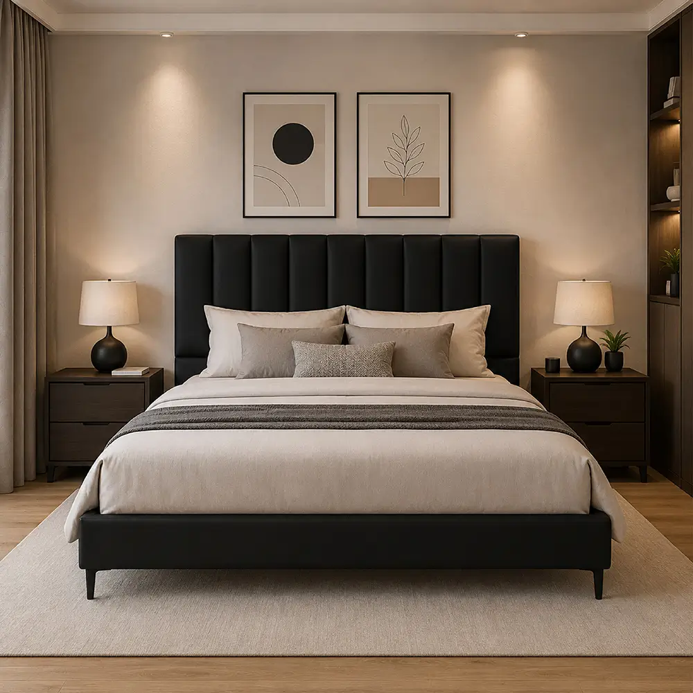 Apryla Upholstered Platform Bed with Vertical Channel Tufted Headboard - Image 2