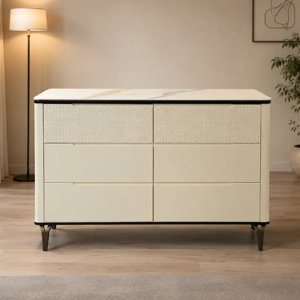 Modern White 6-Drawer Chest of Drawers Storage Cabinet - MDF Console & Sideboard Table