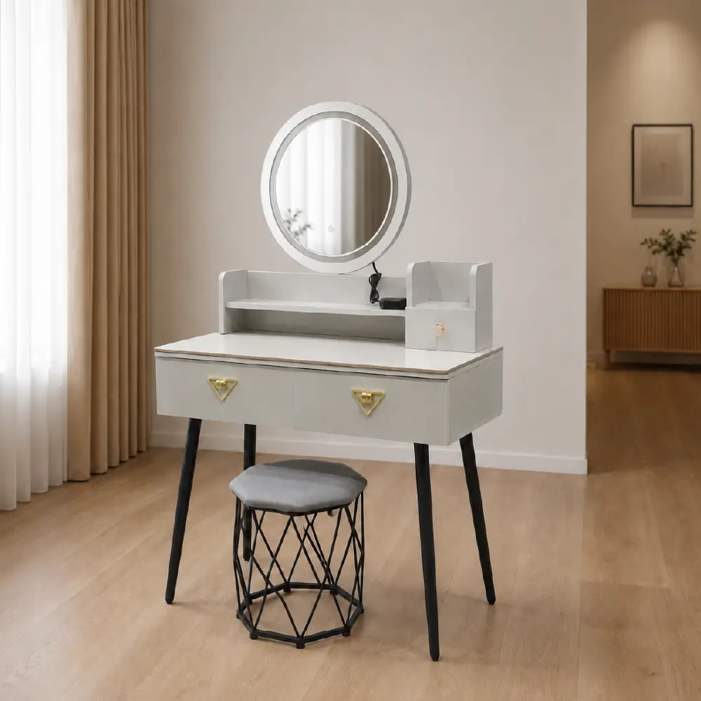 DRT-08 Modern LED Dressing Table with Mirror - 0.8M White Vanity Desk - Image 2