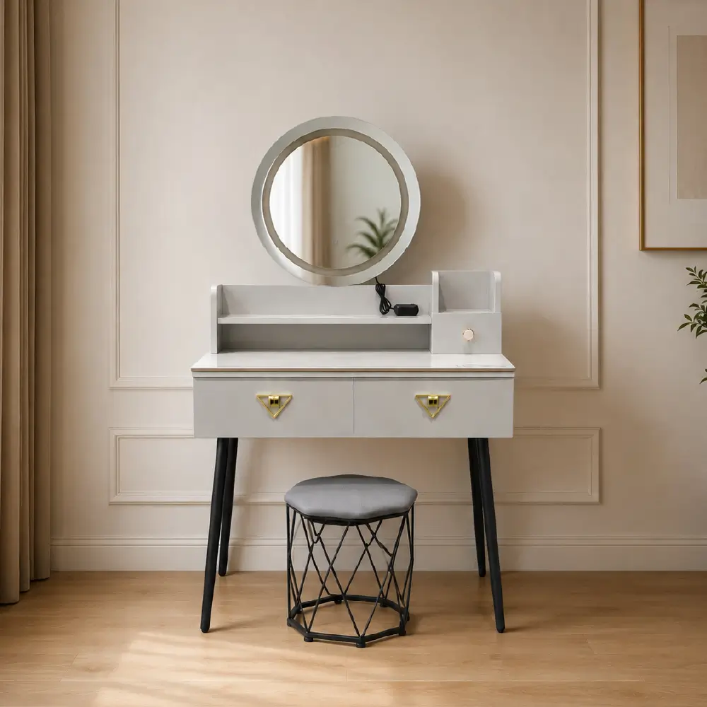 DRT-08 Modern LED Dressing Table with Mirror - 0.8M White Vanity Desk