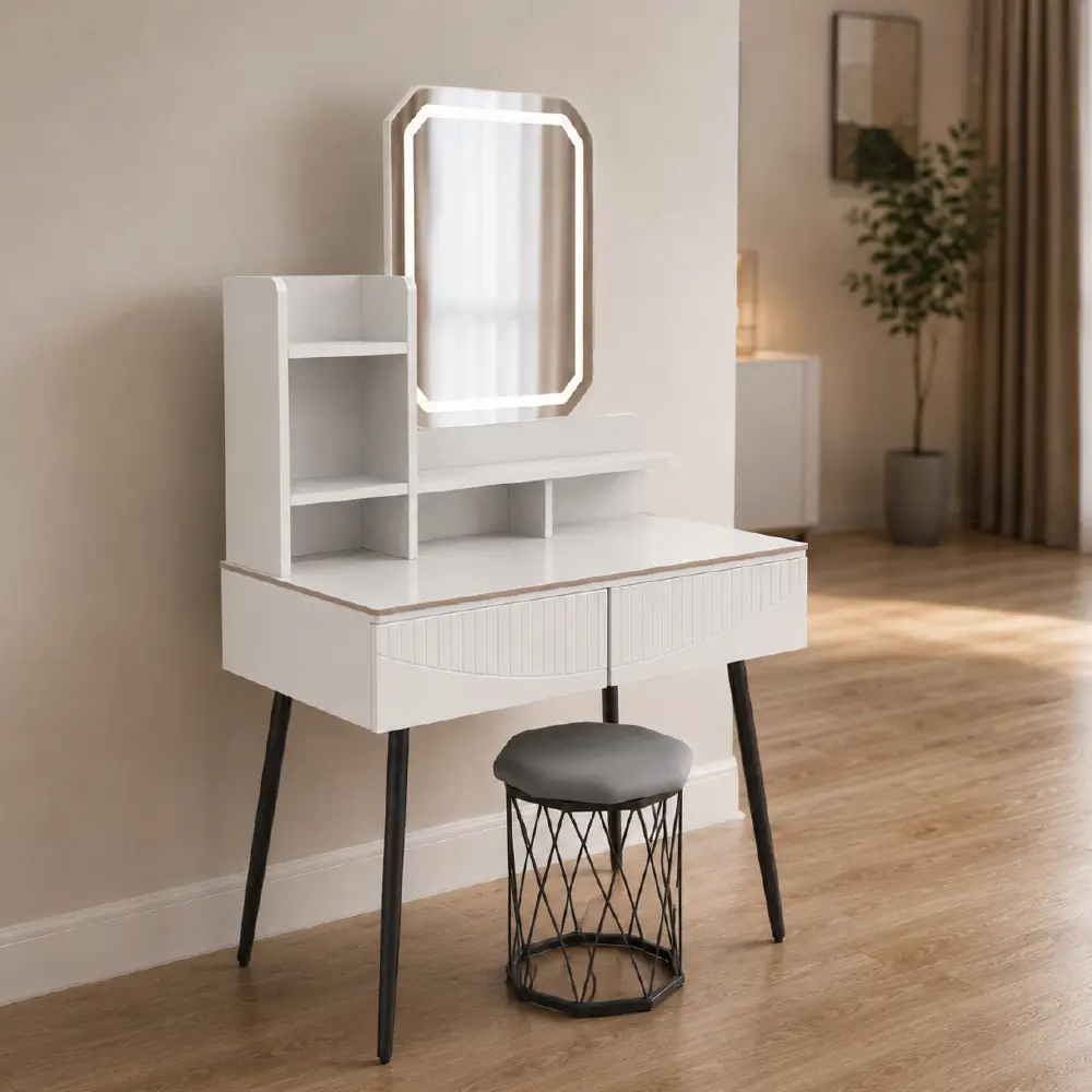 DRT-CC02 LED Dressing Table with Glass Top - 0.8M Modern Vanity Desk - Image 2