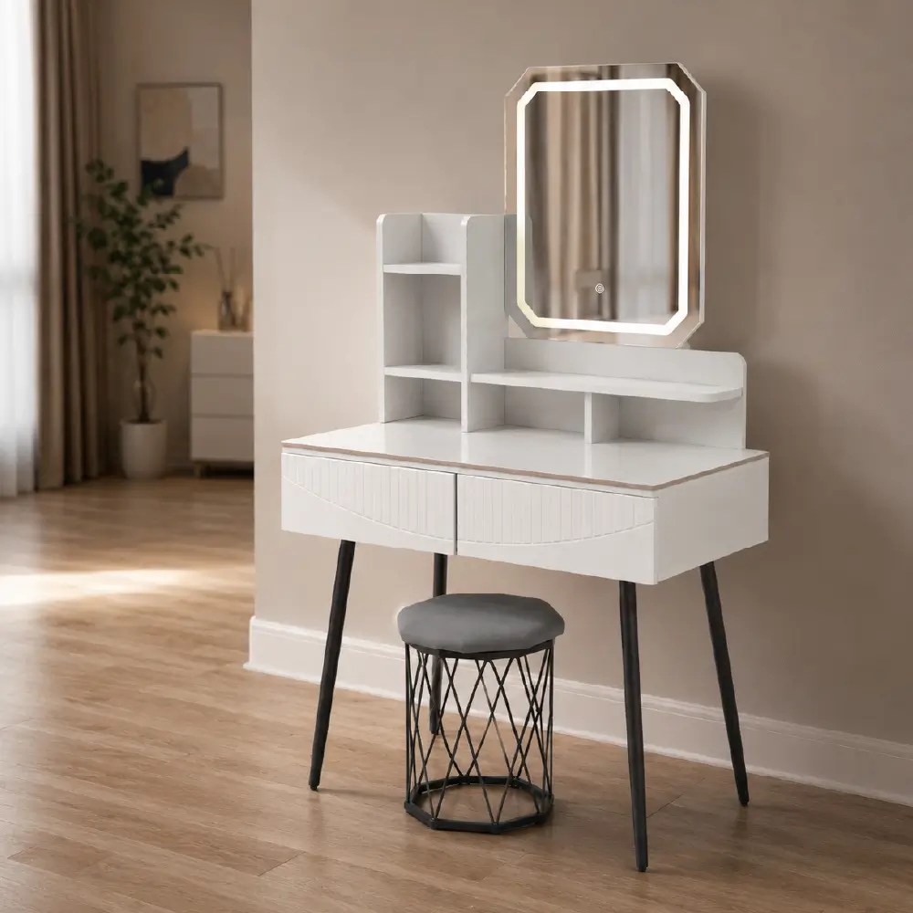 DRT-CC02 LED Dressing Table with Glass Top - 0.8M Modern Vanity Desk