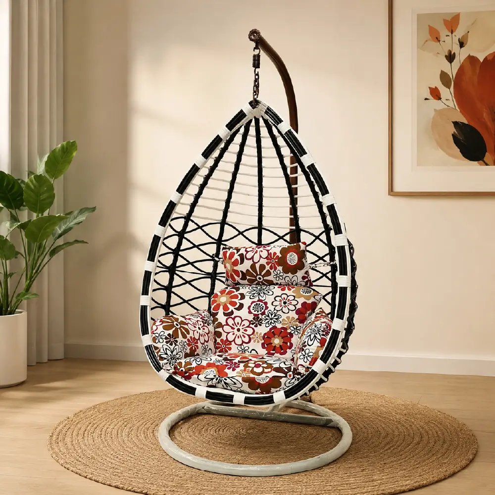 Swing Black & White Net Hanging Leisure Chair with Stand - SWING-2
